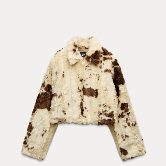 Zara Jackets & Blazers - Zara Cream and Brown Patterned Teddy Jacket